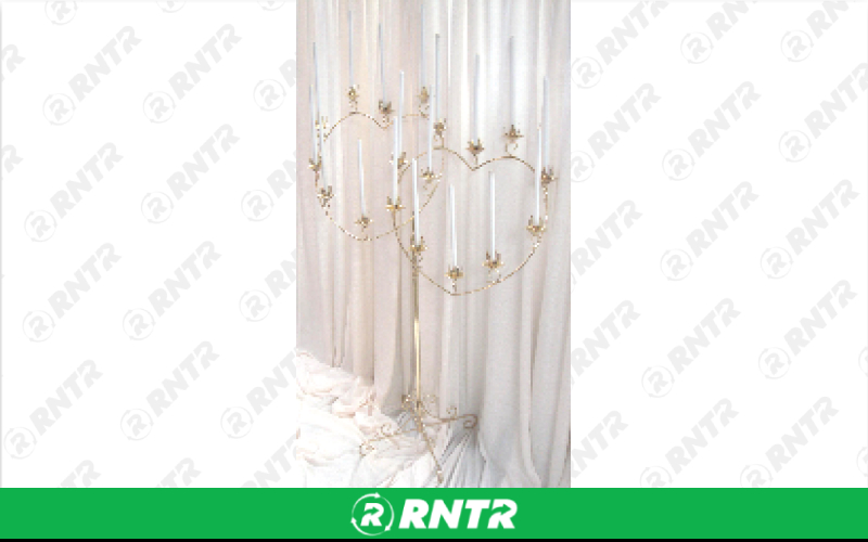 Generic Double Heart Candelabra - Right - Brass – For rent in Hiram, Georgia – Unlimited Party Rental | RNTR.com – Image 1 of 1