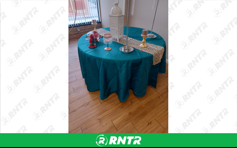 Generic Round Polyester Sub Tablecloths - Light Teal – For rent in chicago, illinois – Fiesta Party Rental | RNTR.com – Image 1