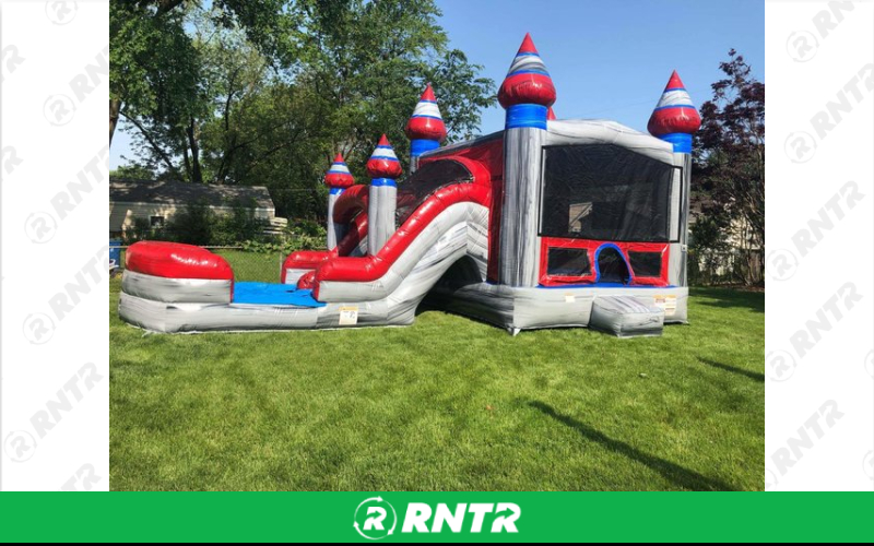Generic Grey Castle Bounce House with double lane dry slide (31 x 15) – For rent in vancouver, washington – Bounce-n-Battle | RNTR.com – Image 1