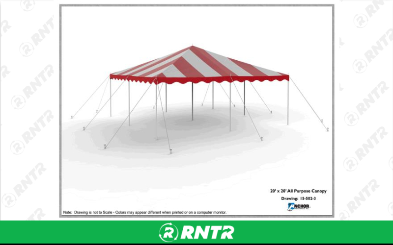 ANCHOR IND CANOPY -  20X20 STAKED RED/WHT – For rent in maplewood, minnesota – Hejny Rental | RNTR.com – Image 1