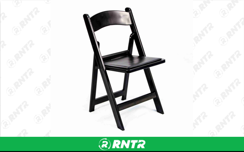 Generic Black Resin Folding Chair with Padded Seat – For rent in Portland, Oregon – Peter Corvallis Productions | RNTR.com – Image 1